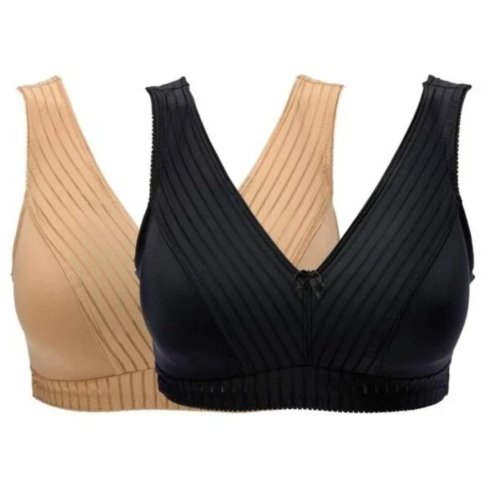 Rhonda Shear 2 Pack Striped Pin Up Bra Size Large Black Beige Intimate 533.3